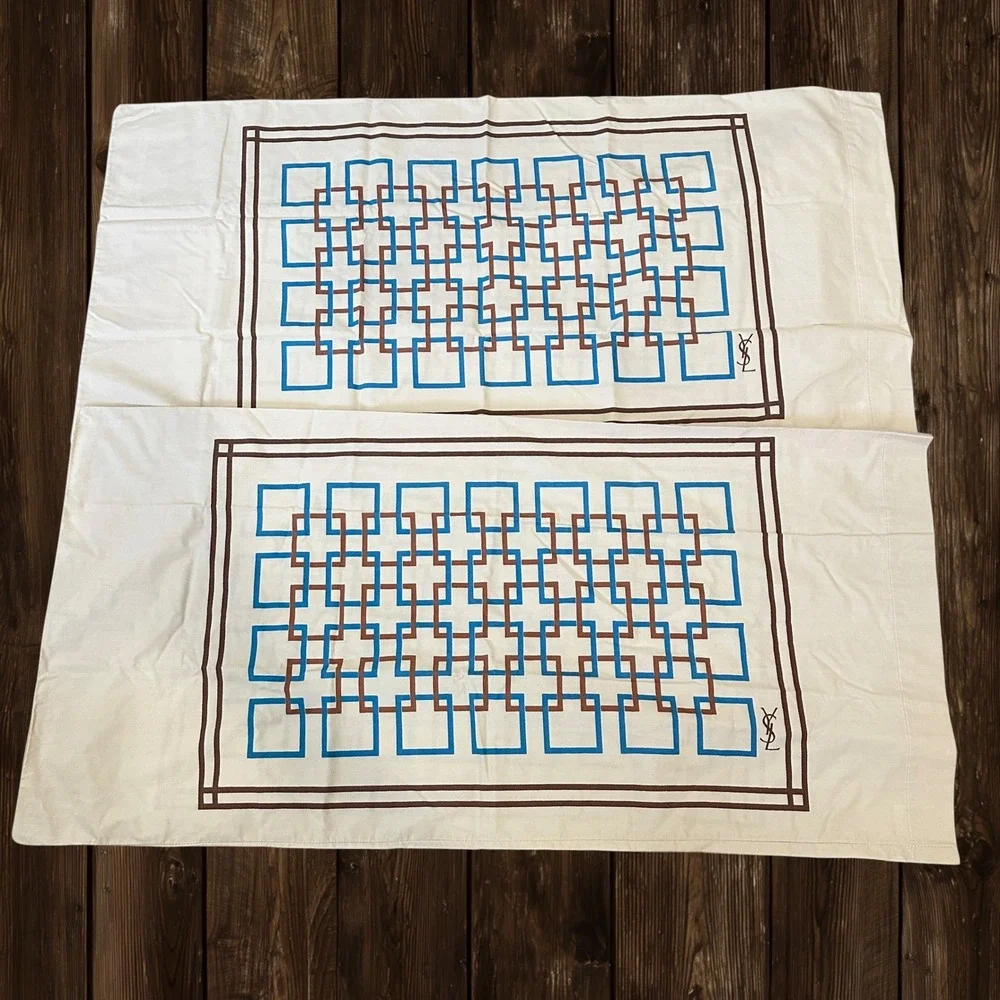Yves Saint Laurent x Utica 1970s Vintage Pair KING Pillowcases Geometric Print